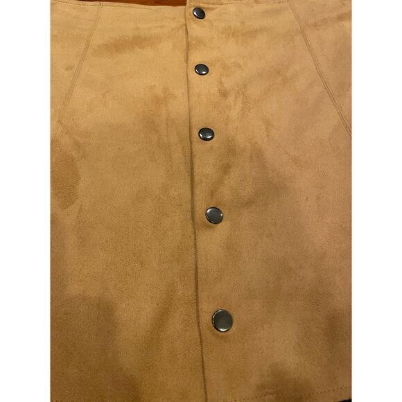 Faux Suede Fall Mini‎ Skirt Button Down A Line Western Brown Camel - Picture 6 of 8